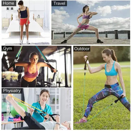 11 Pcs Set High Quality Portable Resistance Bands With Handles, Resistance Tubes & Workout Bands Elastic Pull Rope