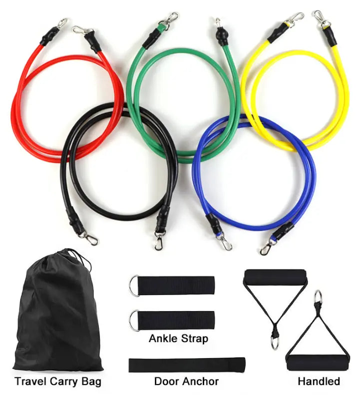 11 Pcs Set High Quality Portable Resistance Bands With Handles, Resistance Tubes & Workout Bands Elastic Pull Rope