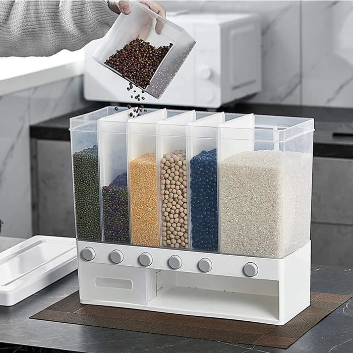 6 Grid Kitchen Dry Food Dispenser Beans, Grain, Rice And Cereals Sealed Storage Tank | Wall Mounted(random Color )