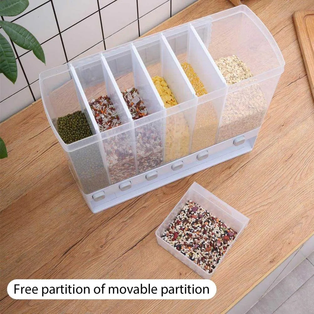 6 Grid Kitchen Dry Food Dispenser Beans, Grain, Rice And Cereals Sealed Storage Tank | Wall Mounted(random Color )