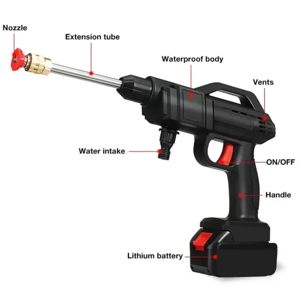 High Pressure Electric Car Washer Gun with 48v Lithium Water Jet Foam, Rechargeable (Complete Kit)