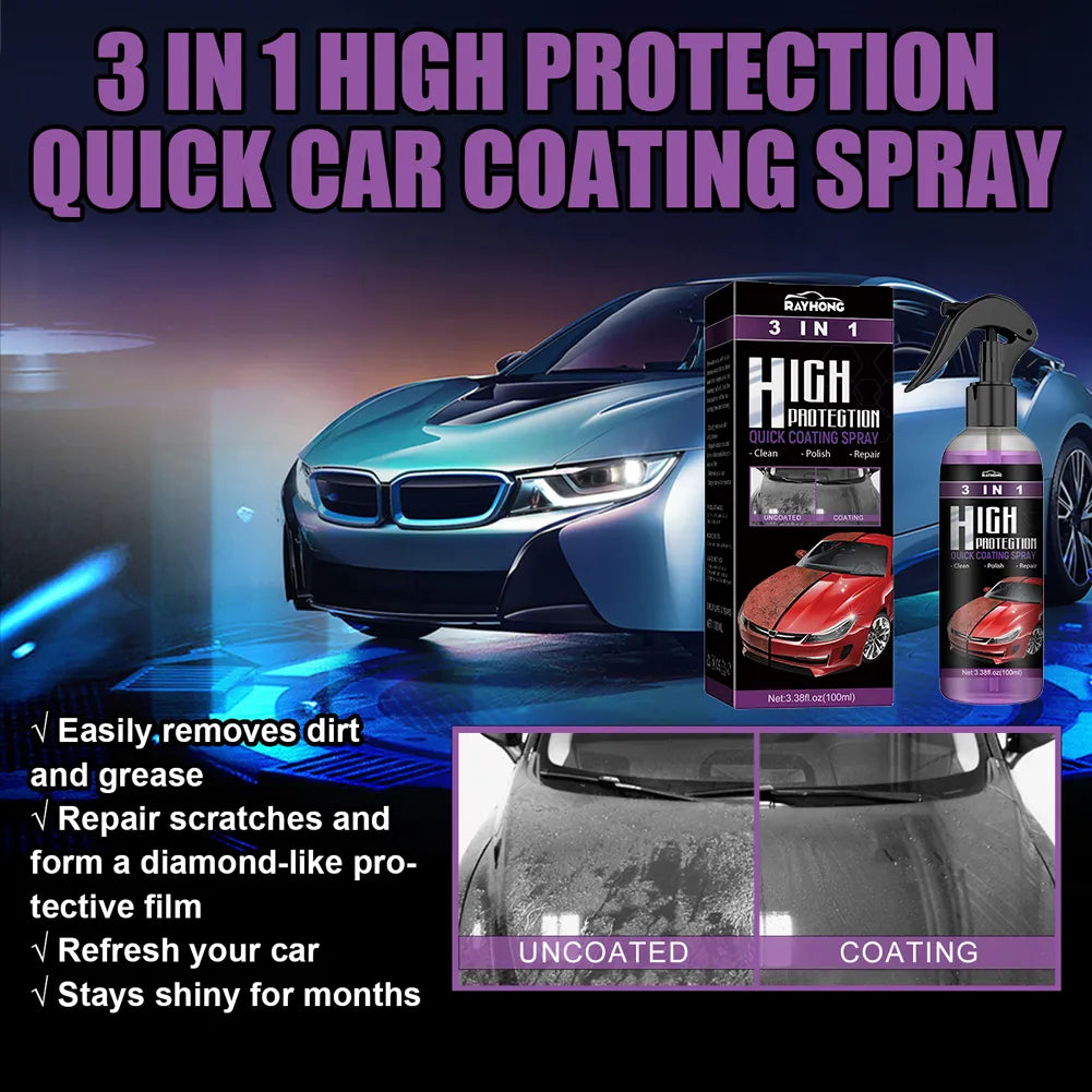 3 In 1 High Protection Quick Car Coating Spray, Ceramic Car Coating Spray Crystal Coating For Car (100 Ml)