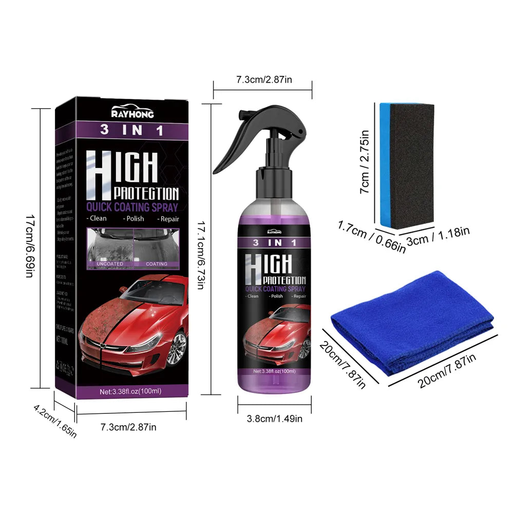 3 In 1 High Protection Quick Car Coating Spray, Ceramic Car Coating Spray Crystal Coating For Car (100 Ml)