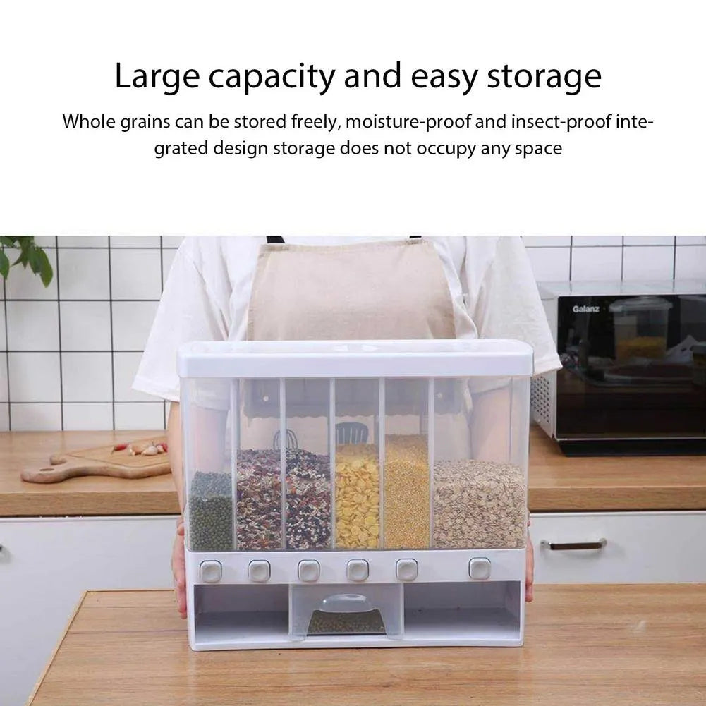 6 Grid Kitchen Dry Food Dispenser Beans, Grain, Rice And Cereals Sealed Storage Tank | Wall Mounted(random Color )