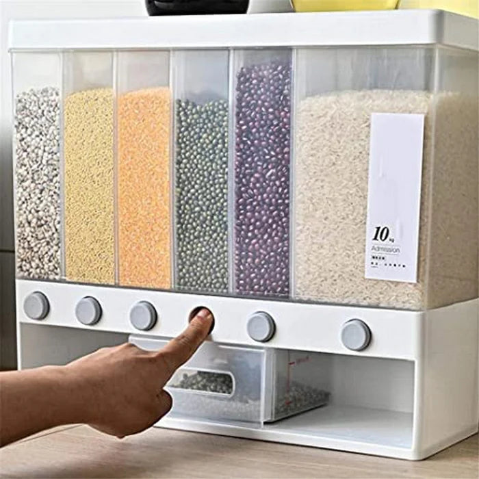 6 Grid Kitchen Dry Food Dispenser Beans, Grain, Rice And Cereals Sealed Storage Tank | Wall Mounted(random Color )