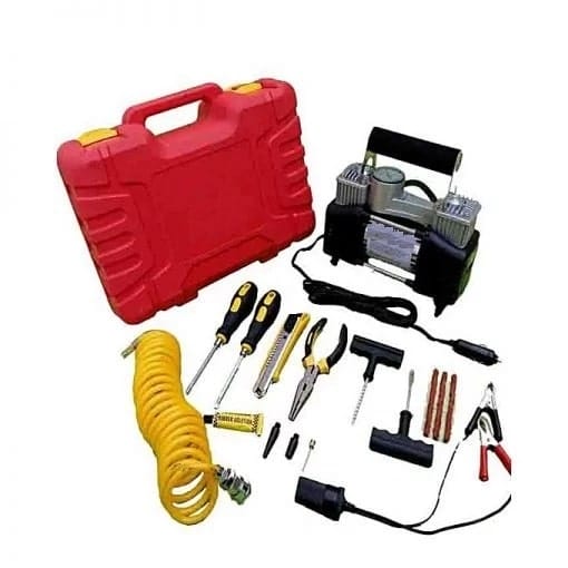 12V Double Cylinder Car Air Compressor & Portable Electric Tire Inflator Repair Kit