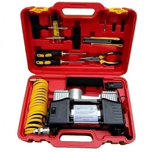 12V Double Cylinder Car Air Compressor & Portable Electric Tire Inflator Repair Kit
